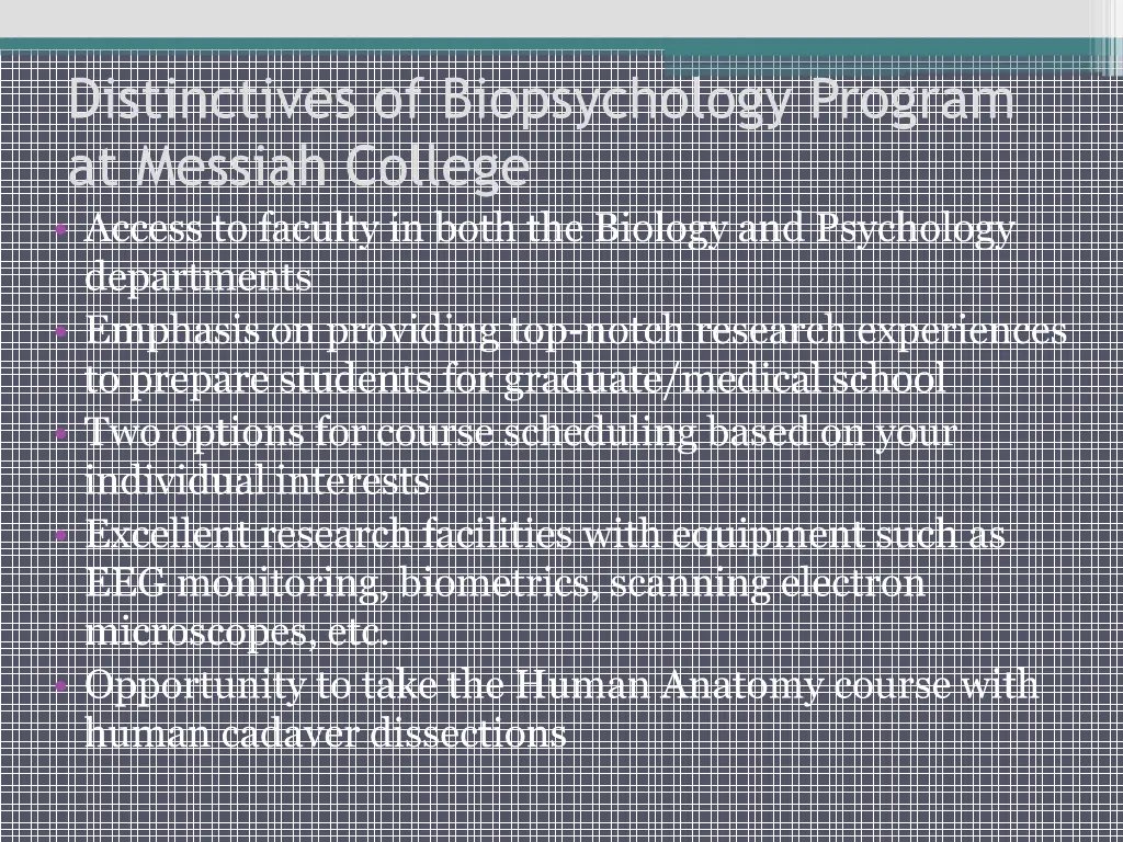 distinctives of biopsychology program at messiah