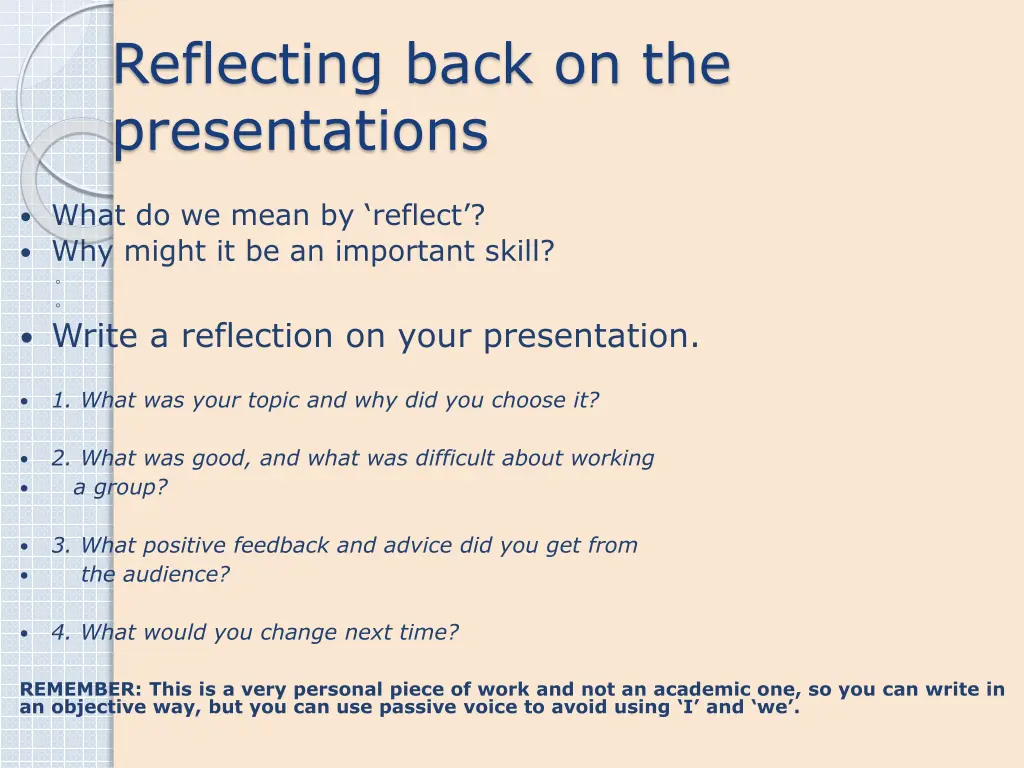 reflecting back on the presentations