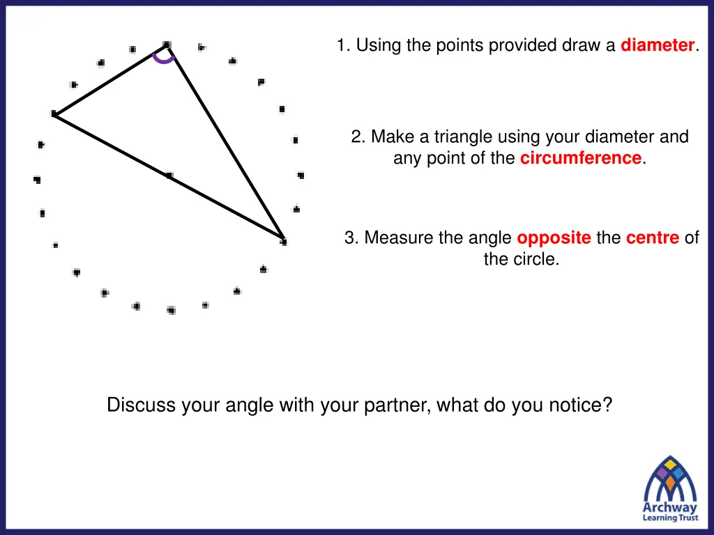 1 using the points provided draw a diameter
