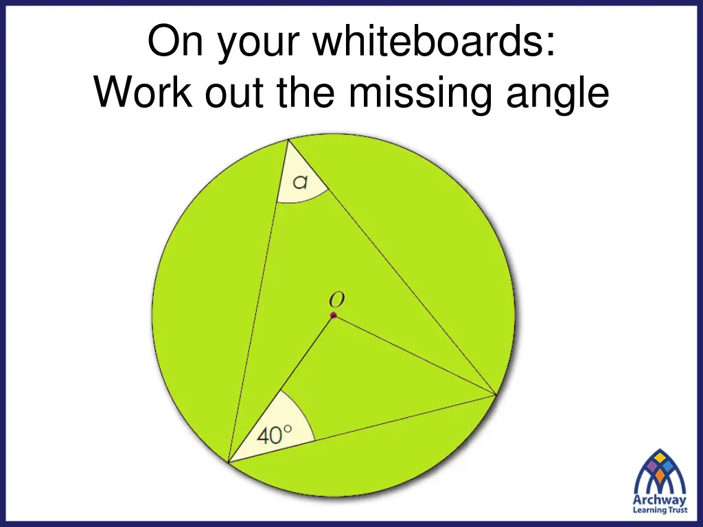 on your whiteboards work out the missing angle 4