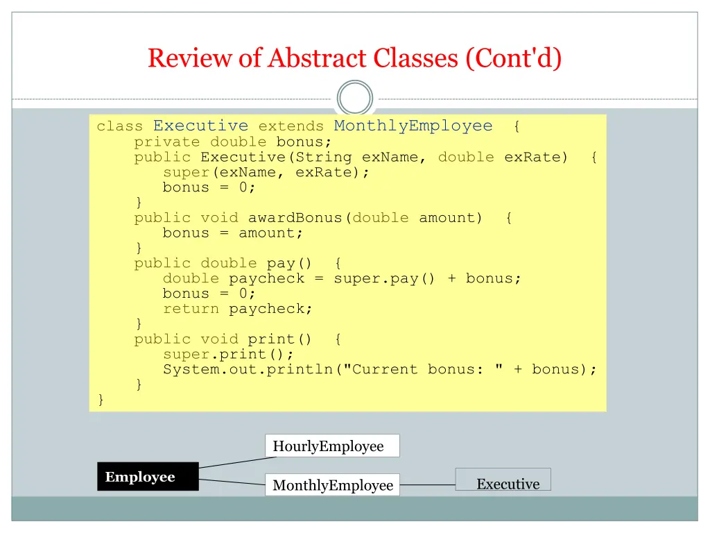 review of abstract classes cont d 2