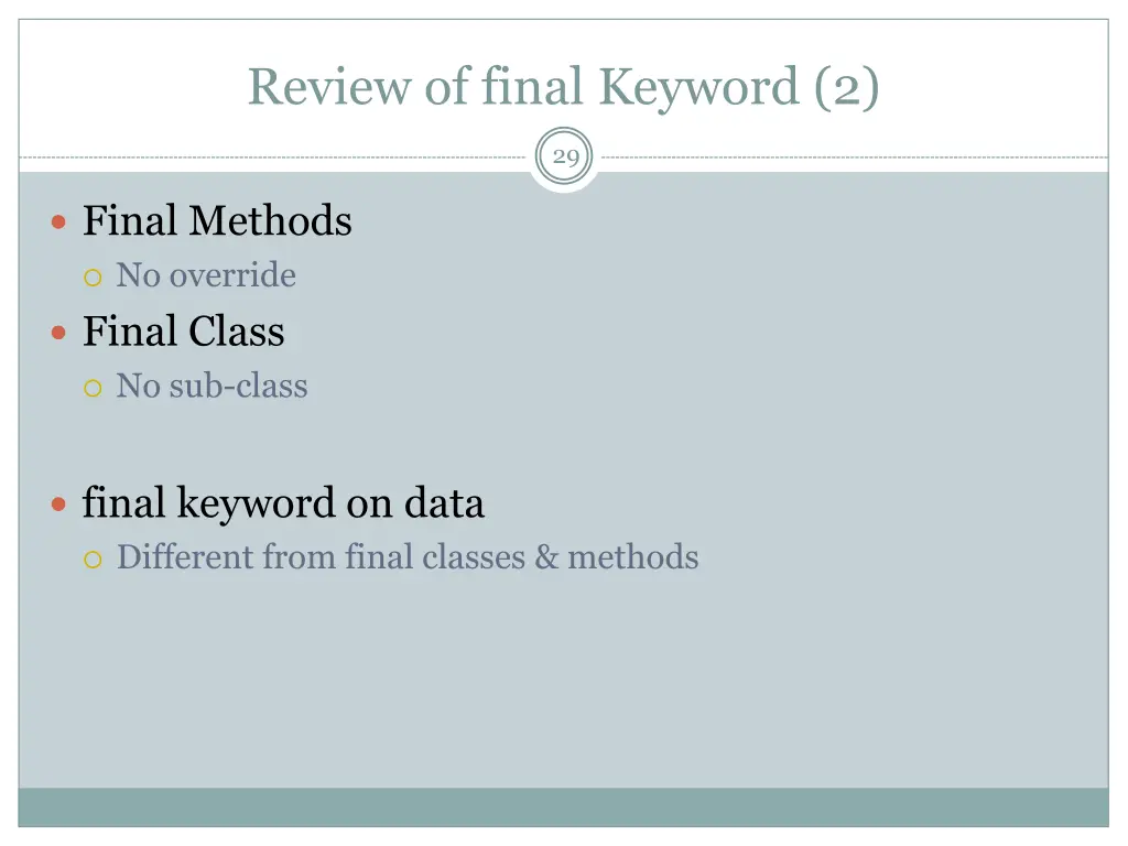 review of final keyword 2