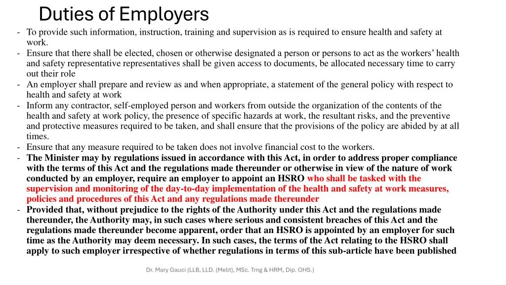 duties of employers to provide such information