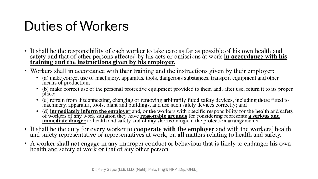 duties of workers