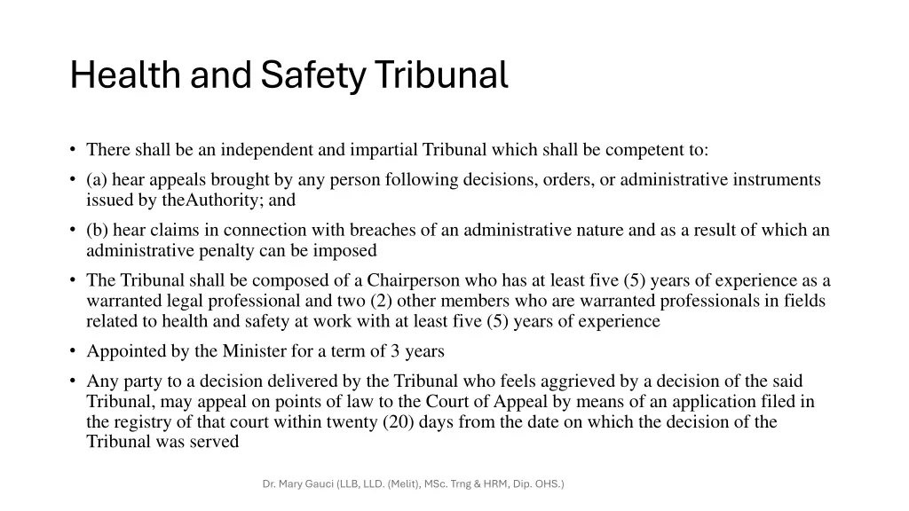 health and safety tribunal