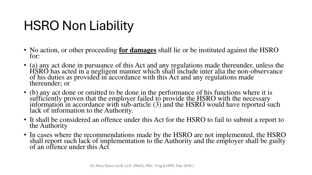 hsro non liability
