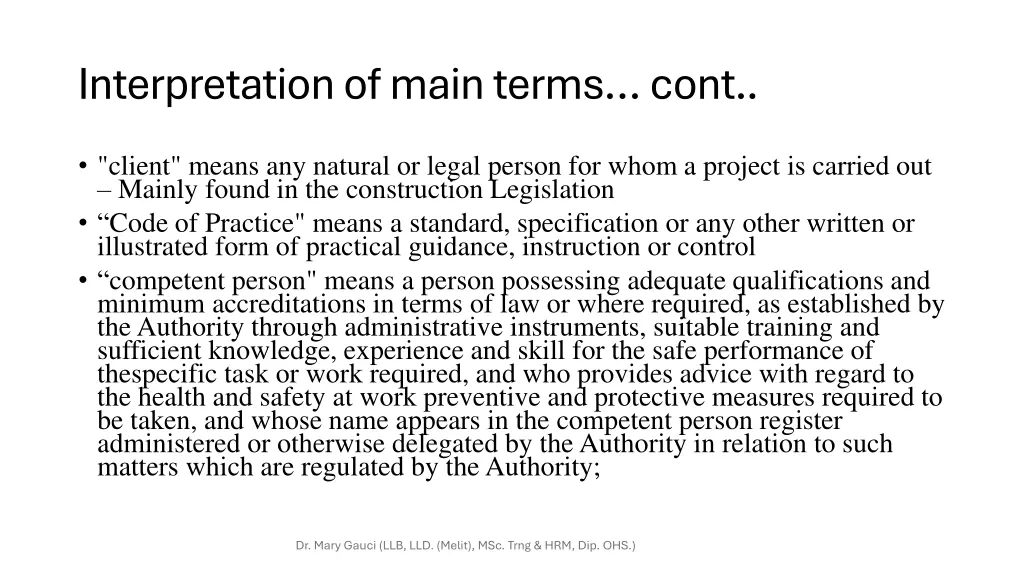 interpretation of main terms cont