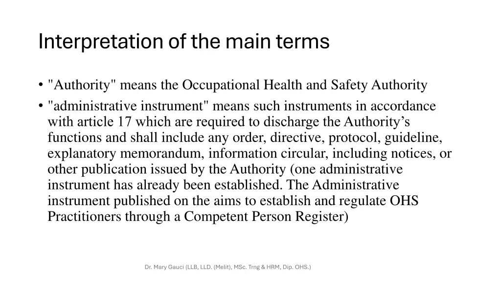 interpretation of the main terms