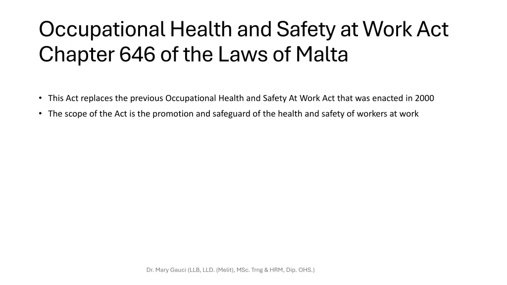 occupational health and safety at work
