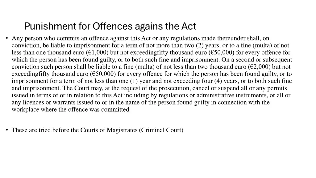 punishment for offences agains the act any person