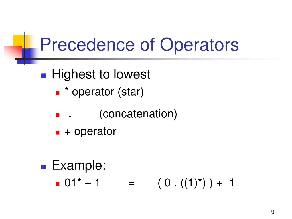 precedence of operators