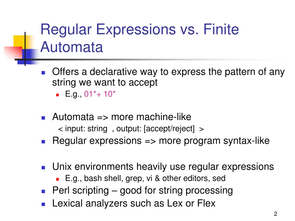 regular expressions vs finite automata