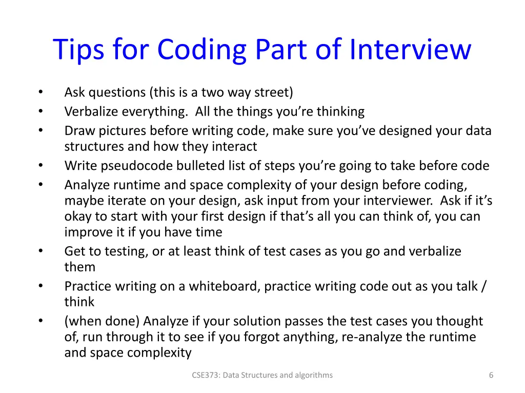 tips for coding part of interview
