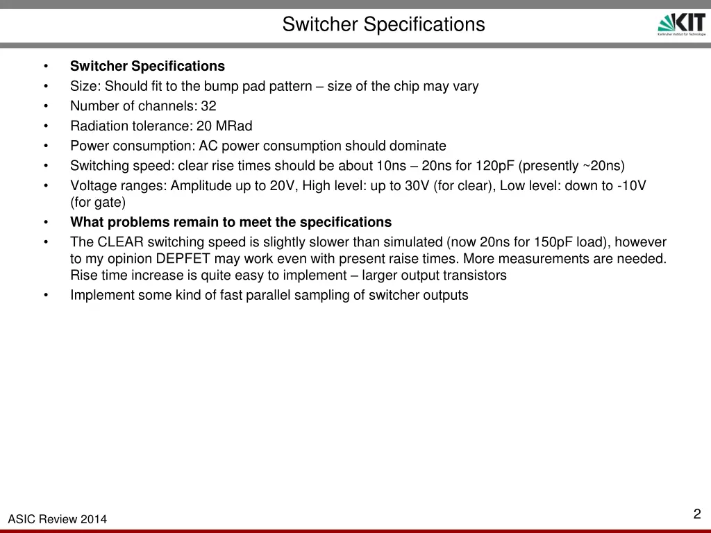 switcher specifications