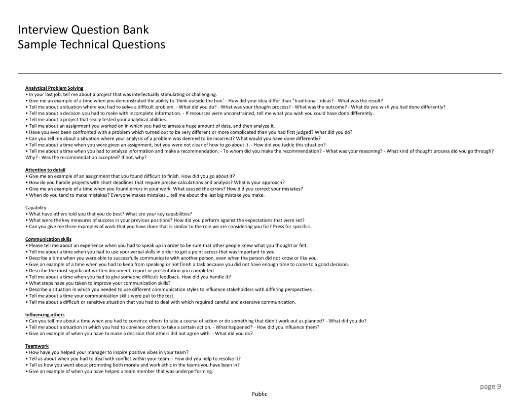 interview question bank sample technical questions