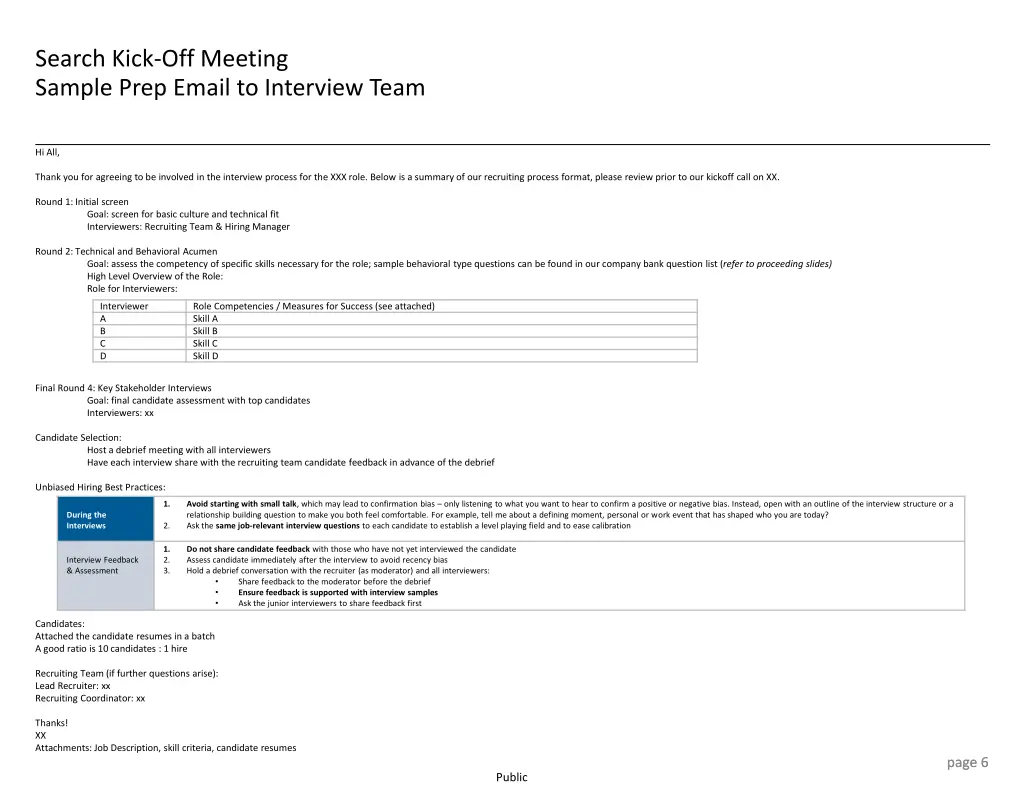 search kick off meeting sample prep email