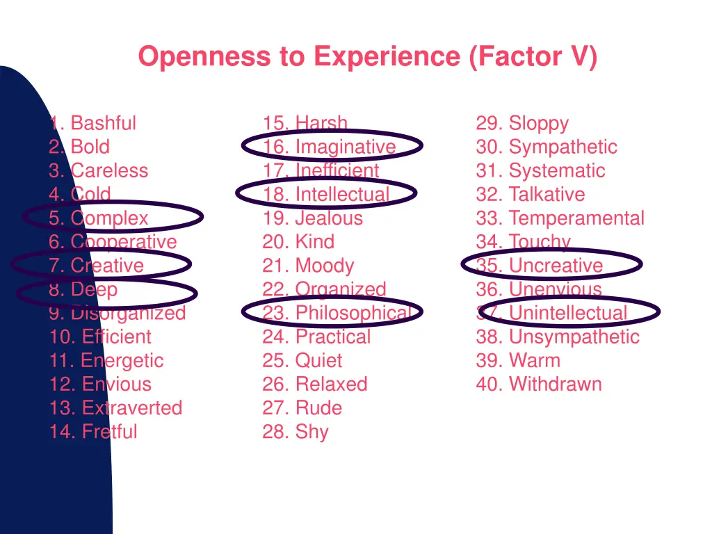 openness to experience factor v