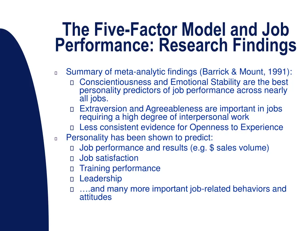 the five factor model and job performance