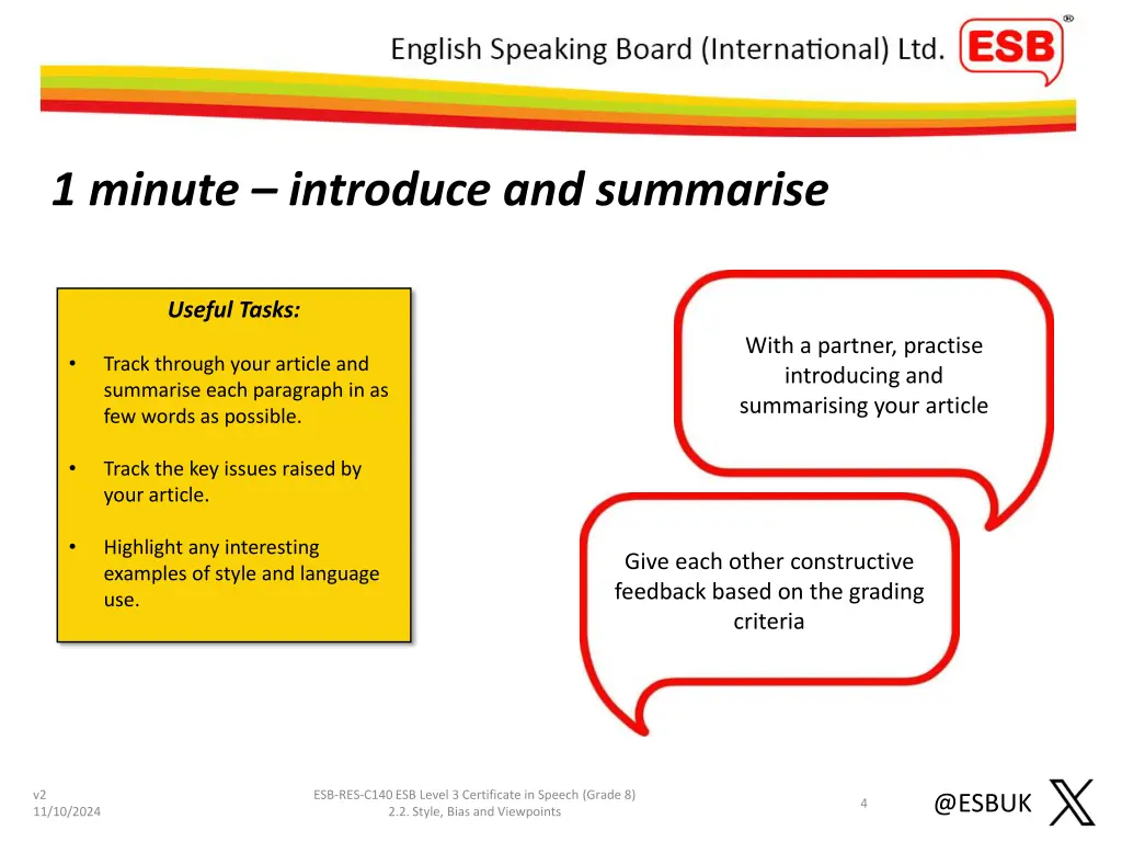 1 minute introduce and summarise