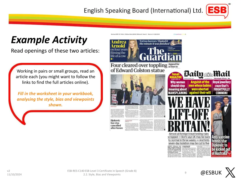 example activity read openings of these