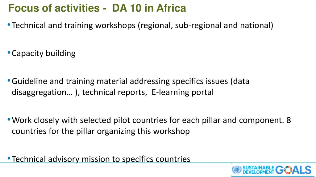 focus of activities da 10 in africa technical