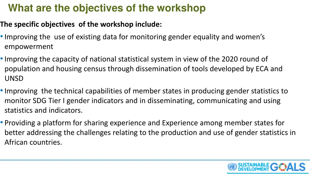 what are the objectives of the workshop 2