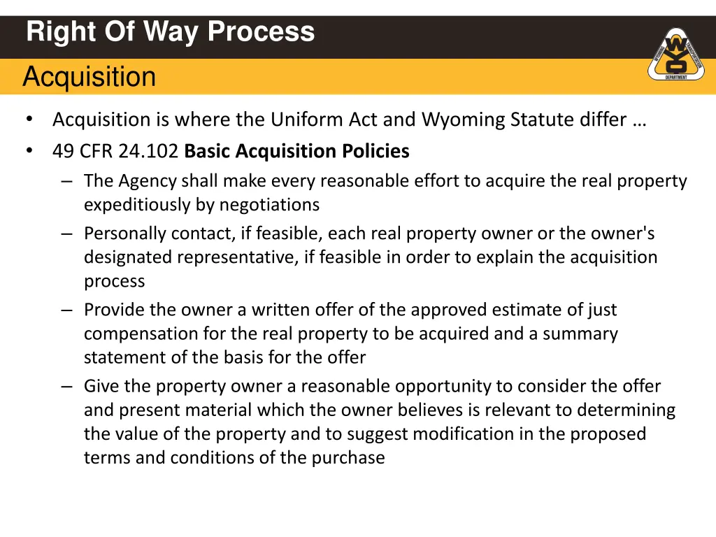 right of way process acquisition