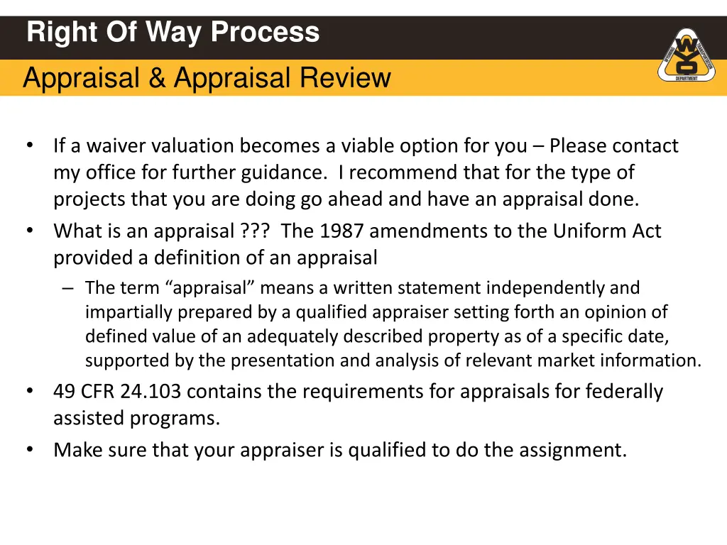 right of way process appraisal appraisal review 1