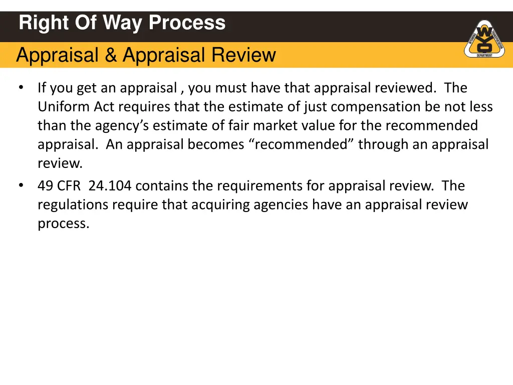 right of way process appraisal appraisal review 2