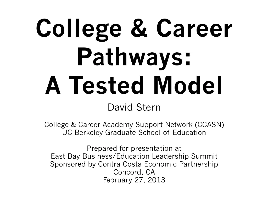 college career pathways a tested model david stern