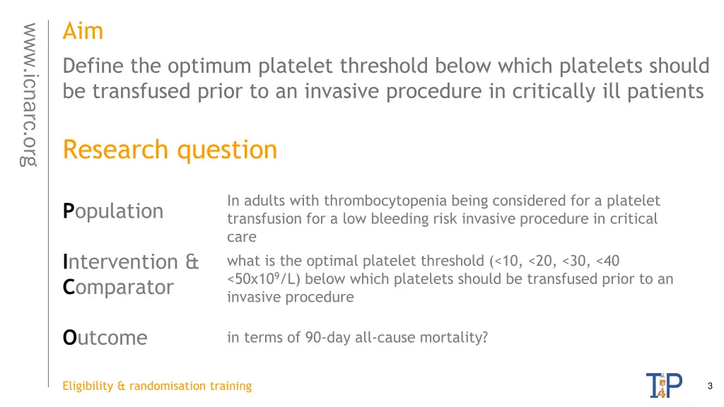aim define the optimum platelet threshold below
