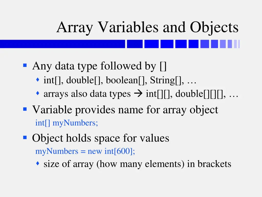array variables and objects