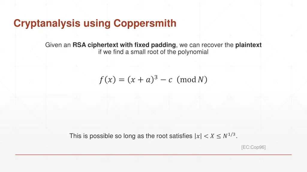 cryptanalysis using coppersmith