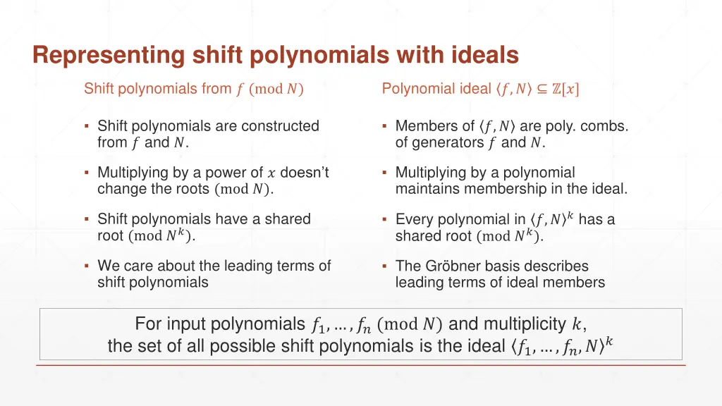 representing shift polynomials with ideals
