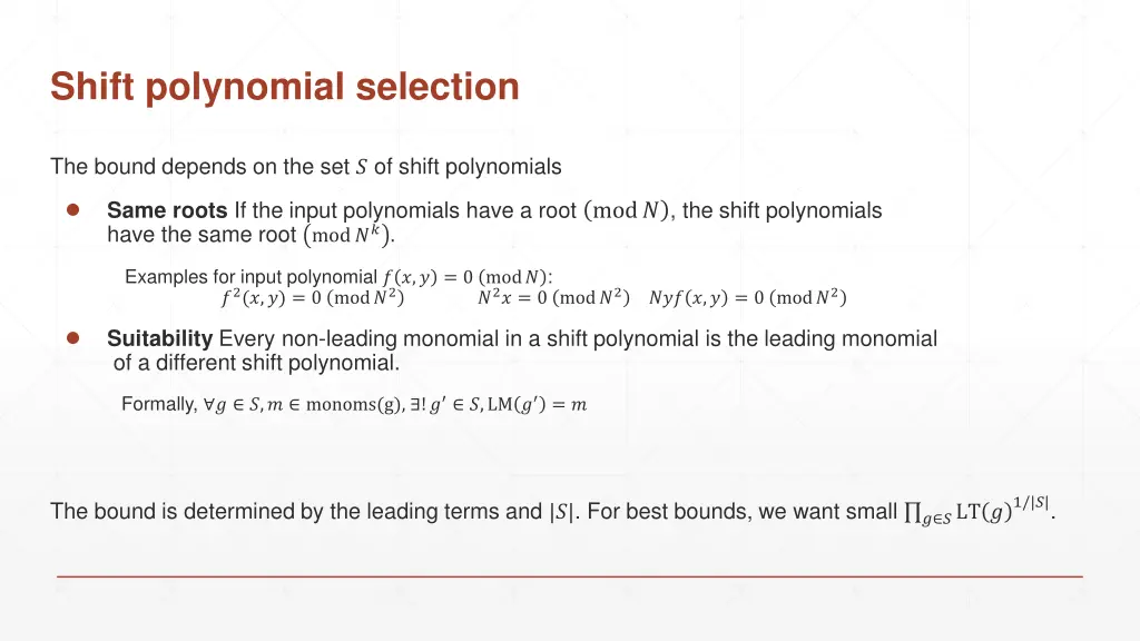 shift polynomial selection