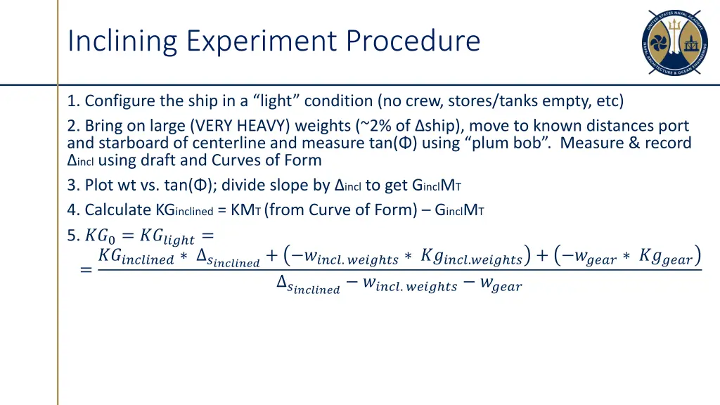 inclining experiment procedure