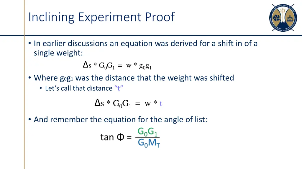 inclining experiment proof