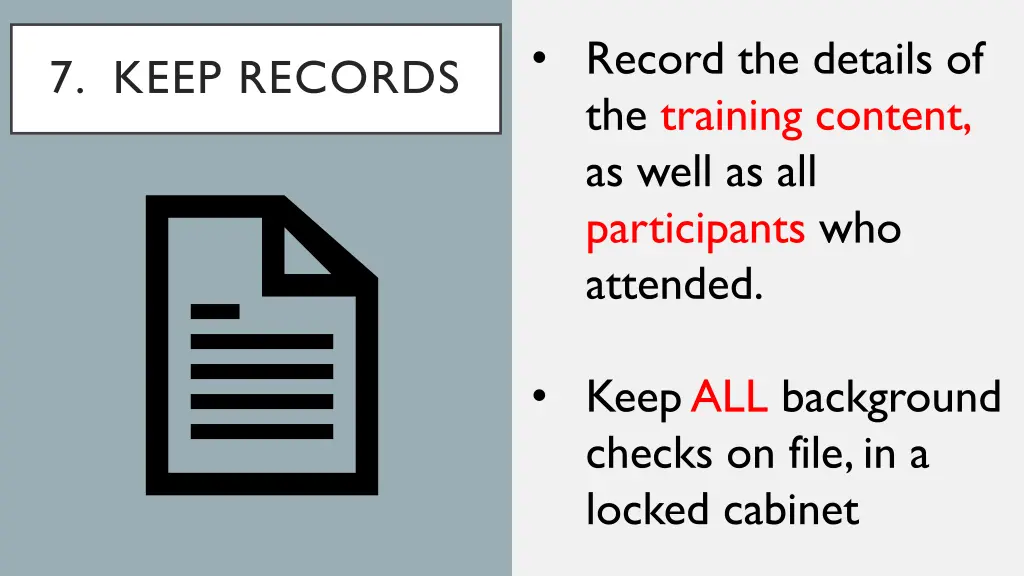 record the details of the training content
