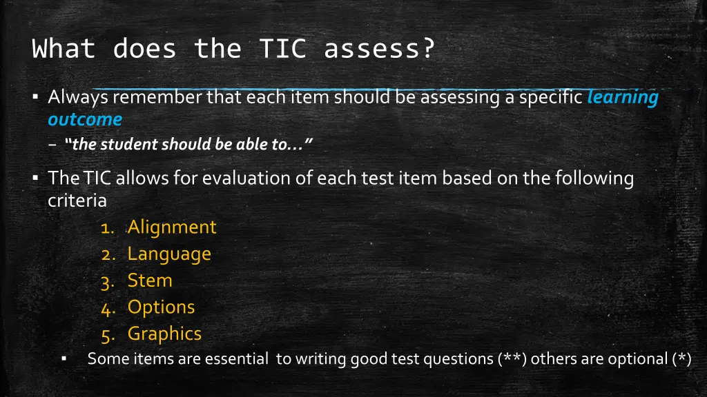what does the tic assess
