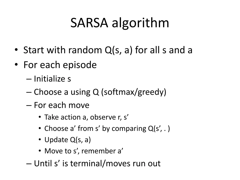 sarsa algorithm