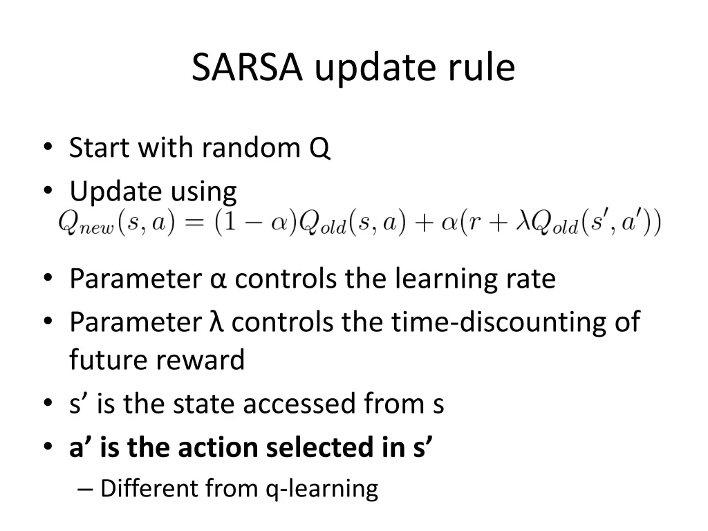 sarsa update rule
