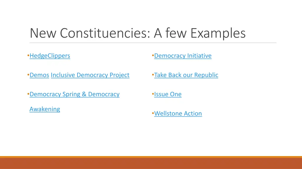 new constituencies a few examples
