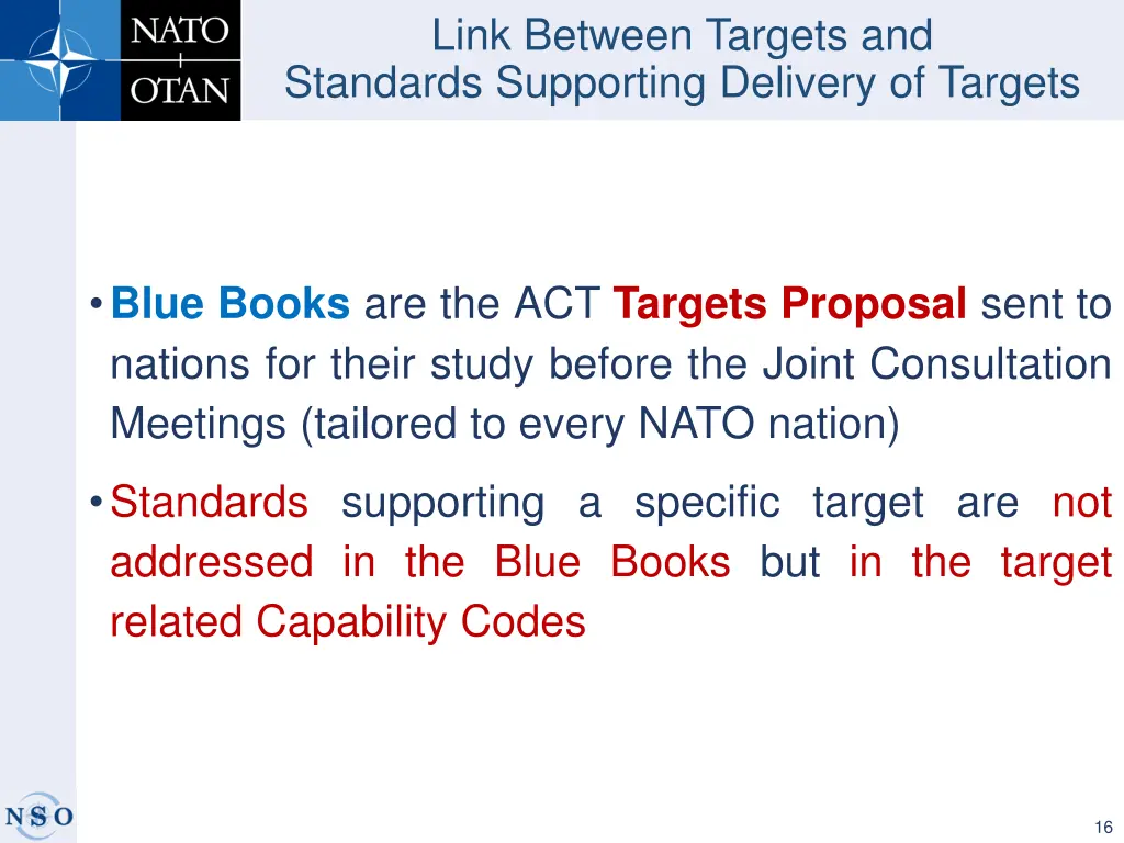 link between targets and standards supporting