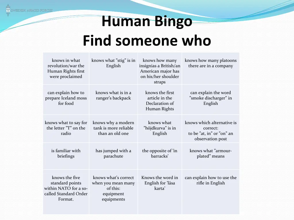 human bingo find someone who