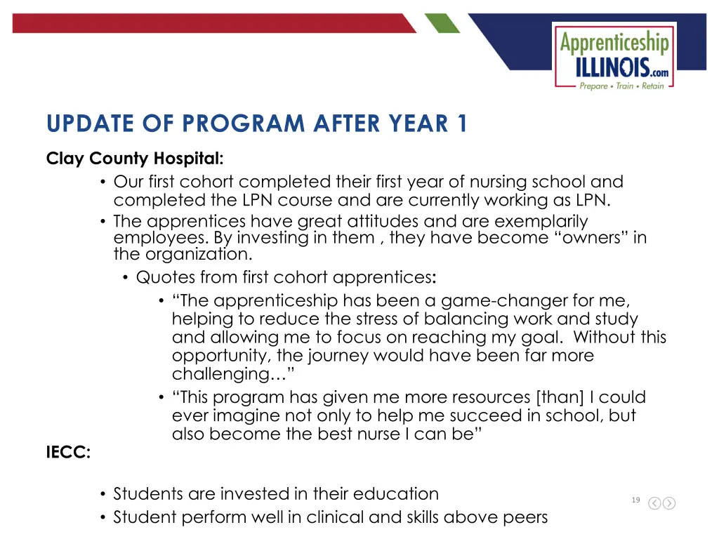 update of program after year 1