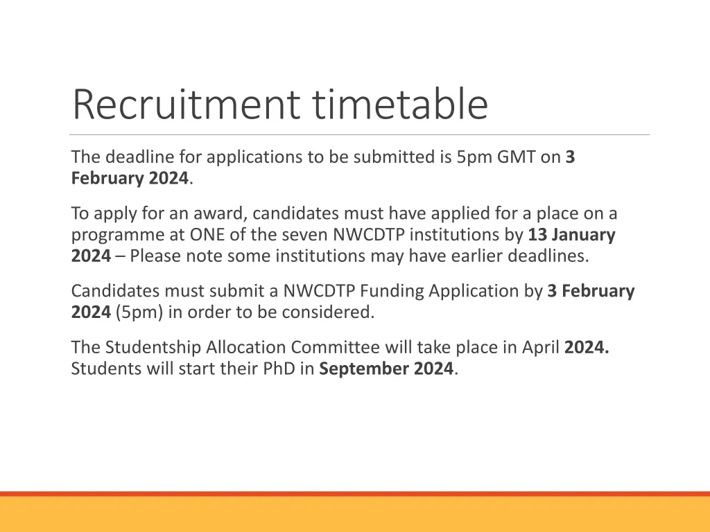 recruitment timetable