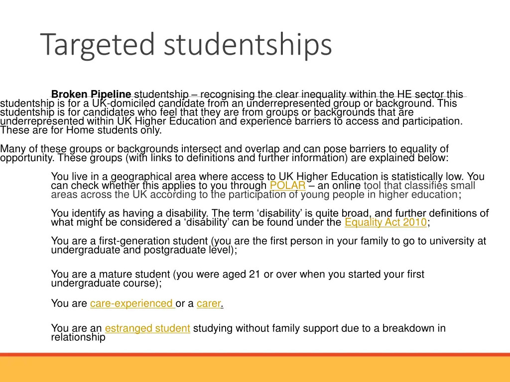 targeted studentships 2