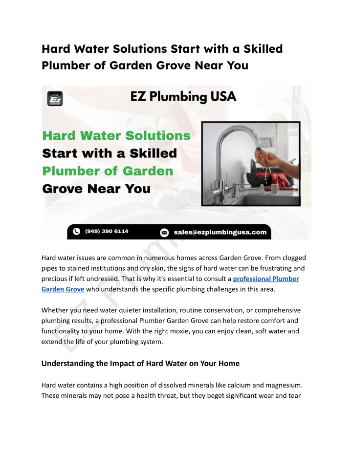 hard water solutions start with a skilled plumber