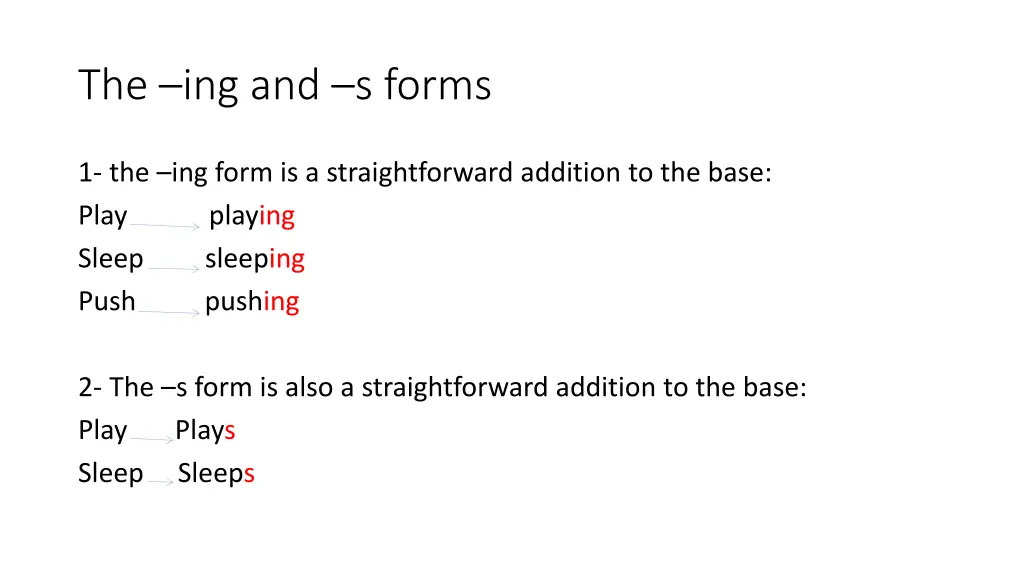 the ing and s forms