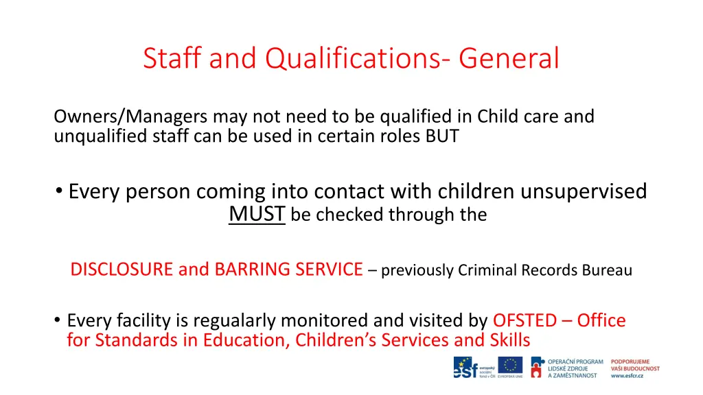 staff and qualifications general